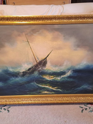 Seascape painting by Dimitris Meintanis like new, oil on canvas with gilded wood frame