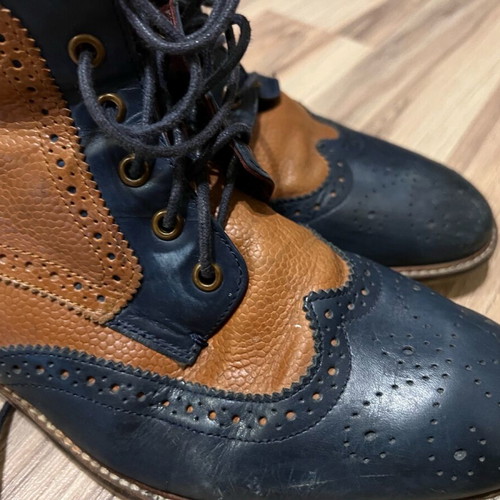 Brogue boots used, brown and blue, size 42