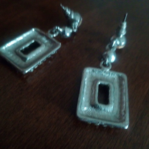 Square dangle earrings with rhinestones used