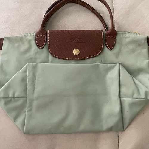 Longchamp Le Pliage Original handbag used, pastel celadon green