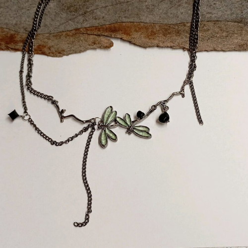 Women's necklace dragonflies gun black plated gothic new