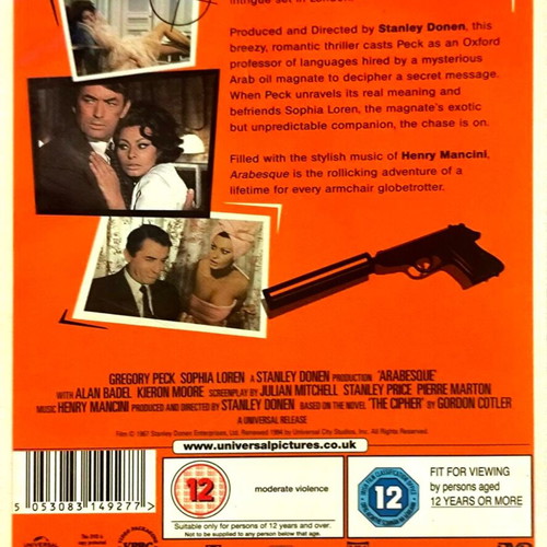 Arabesque DVD used, action comedy with Gregory Peck and Sophia Loren