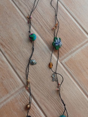 Boho long necklace like new with charms on dark cord