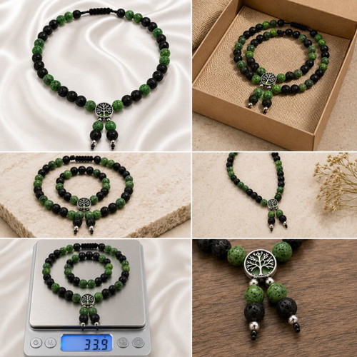 Handmade Komboloi Luxury Dog Necklace with Volcanic Lava Beads