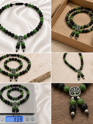 Handmade Komboloi Luxury Dog Necklace with Volcanic Lava Beads