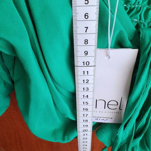 Anel women's crop top Large new, green cotton, puff sleeve