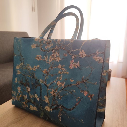 Shoulder bag with Vincent van Gogh painting design, like new, turquoise