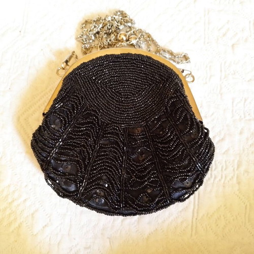 Beaded bag like new, black handheld