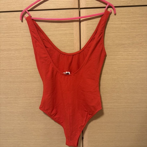 Red one-piece swimsuit like new with decorative beads, size S