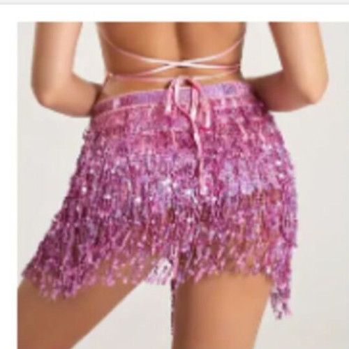 Dance skirt new, pink with fringes and sequins