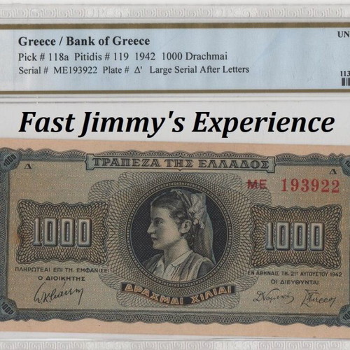 1000 Drachmai 1942 Greece PCGS UNC 62 banknote