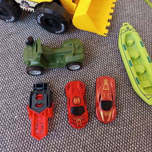Toy set truck with cars and boat used