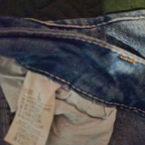 Elastic jeans like new with rips, size L 40 12, blue