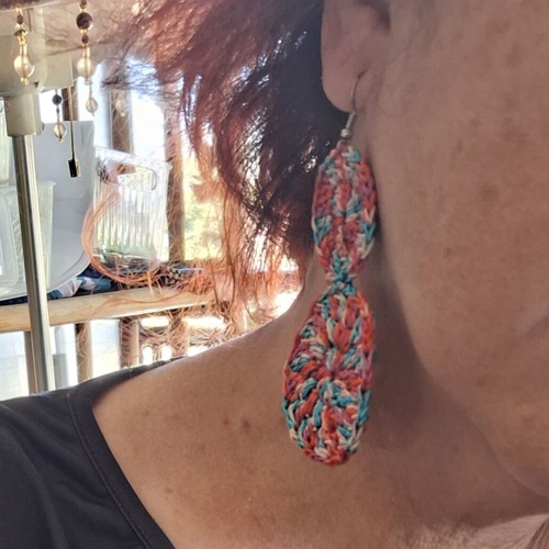 Handmade knitted earrings new, multicolor with silver steel clasp