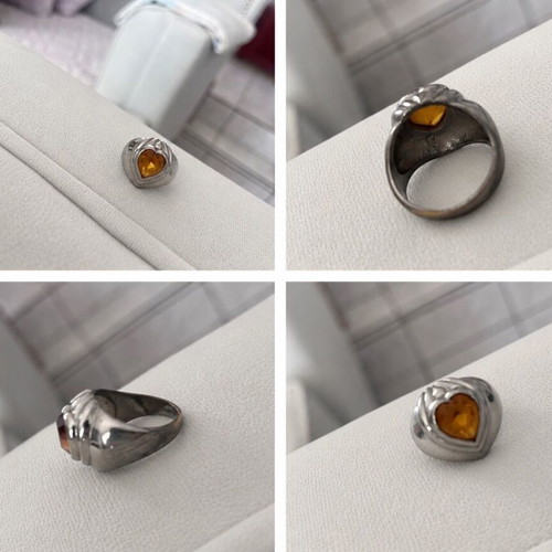 Silver ring vintage with amber heart stone used