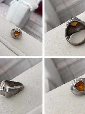 Silver ring vintage with amber heart stone used