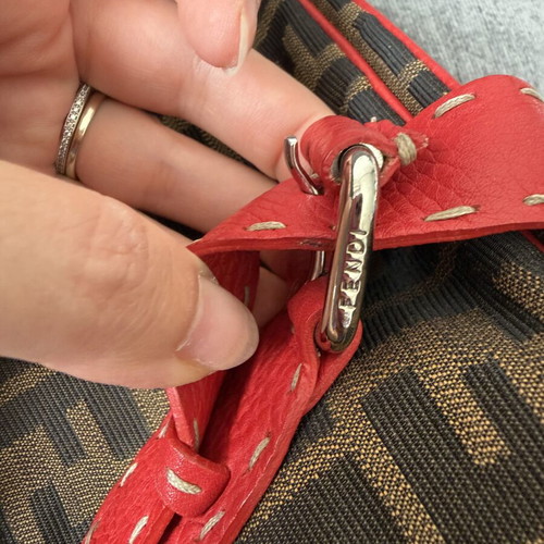 Fendi Zucca Two-Part Vintage Crossbody Bag, brown and red