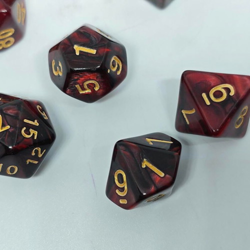RPG dice set 7 pieces dark burgundy swirl color like new
