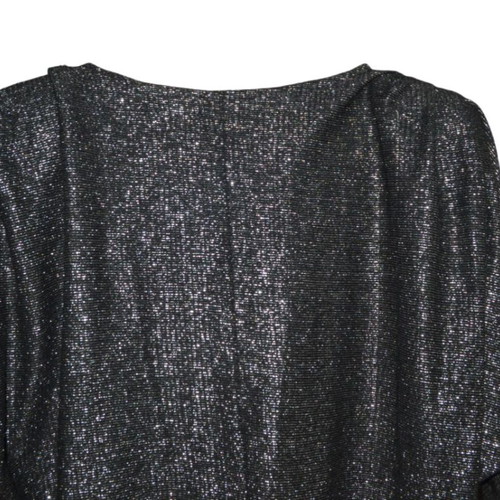Vintage 1980s women's blouse with bow, shoulder pads and silver thread like new