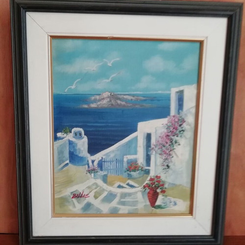Composition of two oil paintings with Cyclades themes like new
