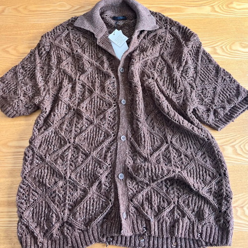 Zara men's knitted short-sleeve shirt cardigan, brown chocolate