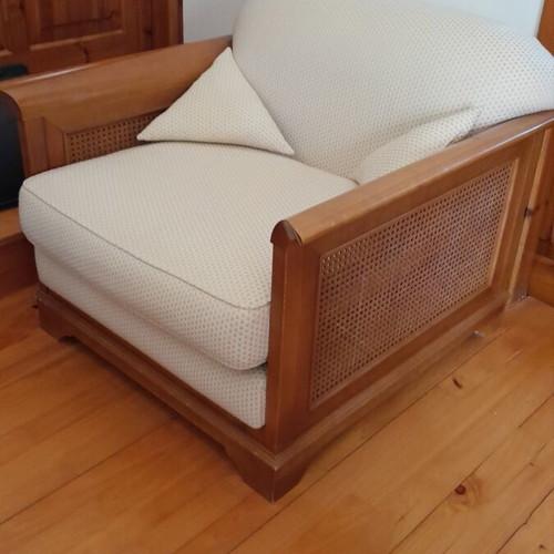 Handmade solid wood living room set like new, 6 pieces with cane details