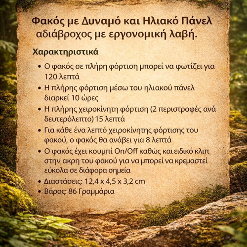 Ηλιακός φακός DynoFlash καινούργιος με δυναμό και ηλιακό πάνελ
