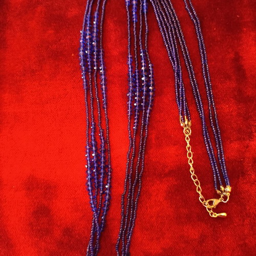 Multistrand necklace with blue glass beads and crystals like new