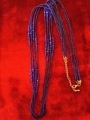 Multistrand necklace with blue glass beads and crystals like new