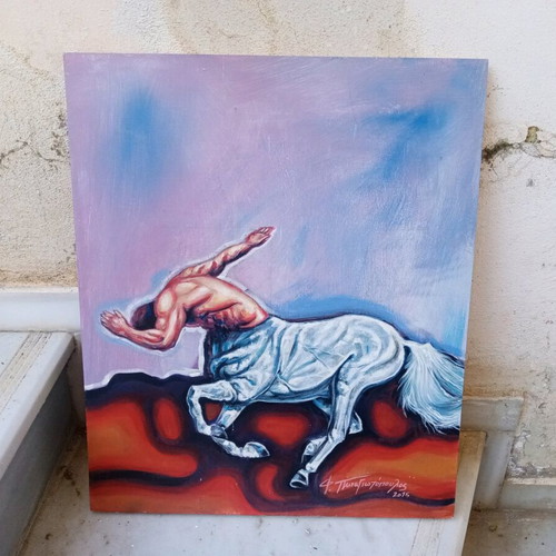 Handmade landscape canvas used with Centaur painting gift