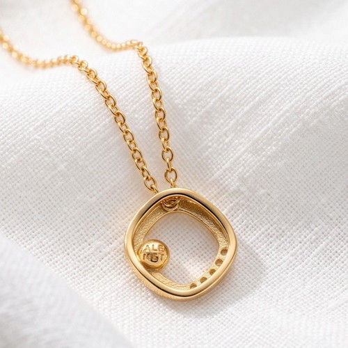 Pandora necklace with irregular circle pendant, pavé stones, 14K gold