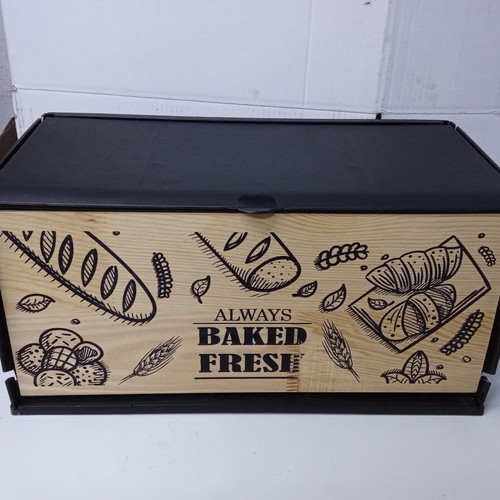 Breadbox with Wooden Cutting Board Always Baked Fresh, new