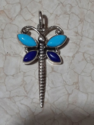 Dragonfly pendant sterling silver 925 with lapis lazuli and authentic turquoise new