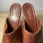 Yves Saint Laurent brown leather wooden platform mules used