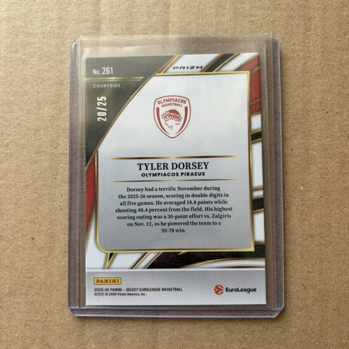 Panini Select EuroLeague Courtside Tyler Dorsey card like new Olympiacos