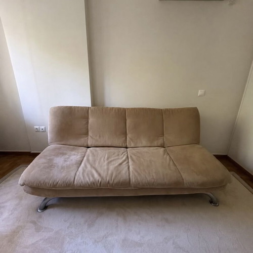 Beige sofa with thin corduroy fabric and easy mechanism, like new