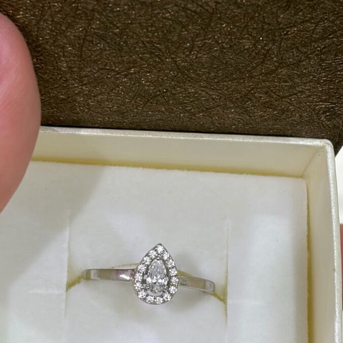 Silver Tear Drop Ring 925 with Zircon Stones, New