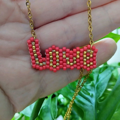Steel necklace love with miyuki made to order, red and gold
