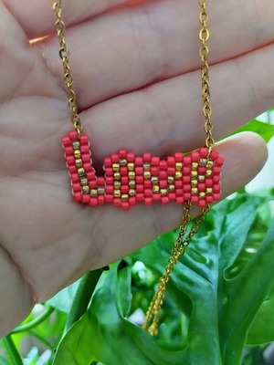 Steel necklace love with miyuki made to order, red and gold