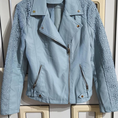 Jacket blue bike style leatherette S-M like new