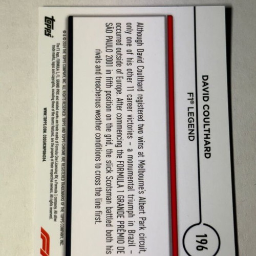 Topps 2024 Chrome Formula 1 David Coulthard Legends card like new