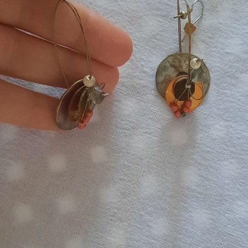 Handmade earrings, unique design, silver color