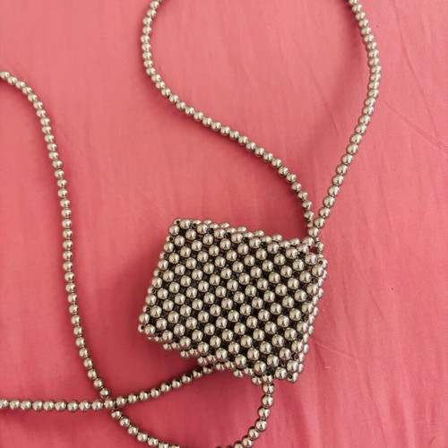 Handmade crossbody bag with silver beads H&M new