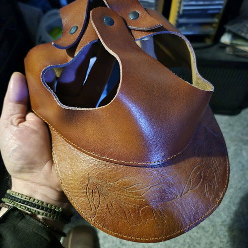 Handmade leather visor hat new, brown, size L