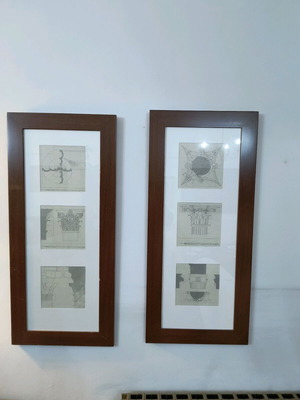 Engraving architectural drawings panels like new, dimensions 90x40cm