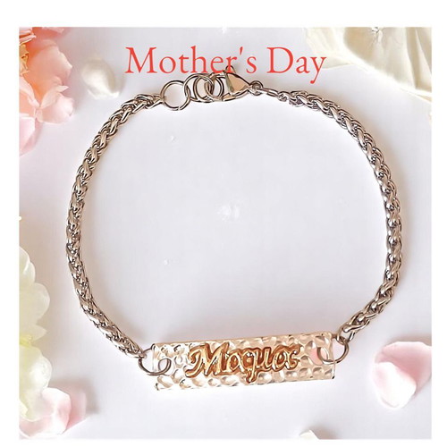 Handmade identity bracelet Mama with silver identity and steel chain new