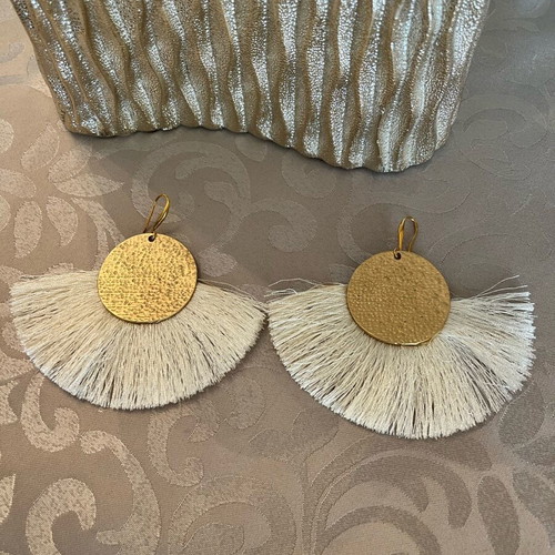 Gold earrings with white tassels like new