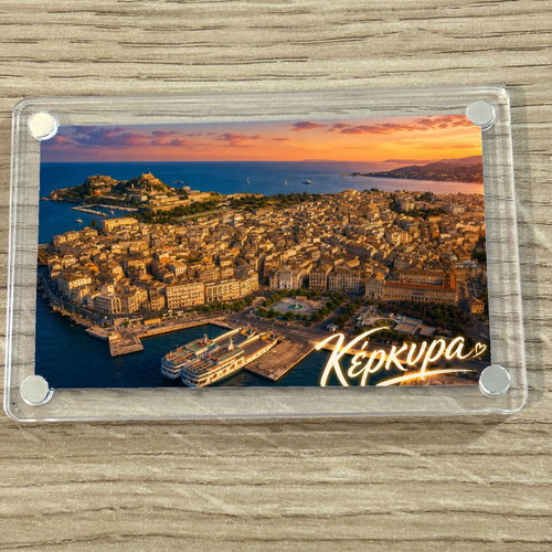 Acrylic fridge magnet 6x9cm, Corfu, Greek Summer collection