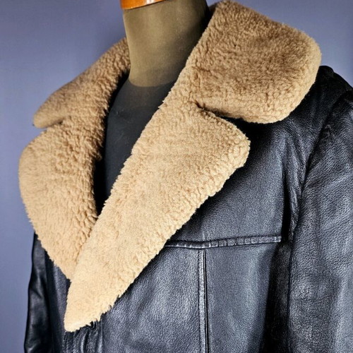 Men's mouton parka like new, black with beige fur lining