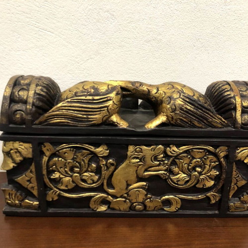 Wooden carved box like new with bird and fish theme